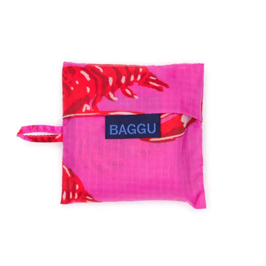 Baby Baggu Pink Lobster ripstop nylon reusable bag, in pouch packaging.