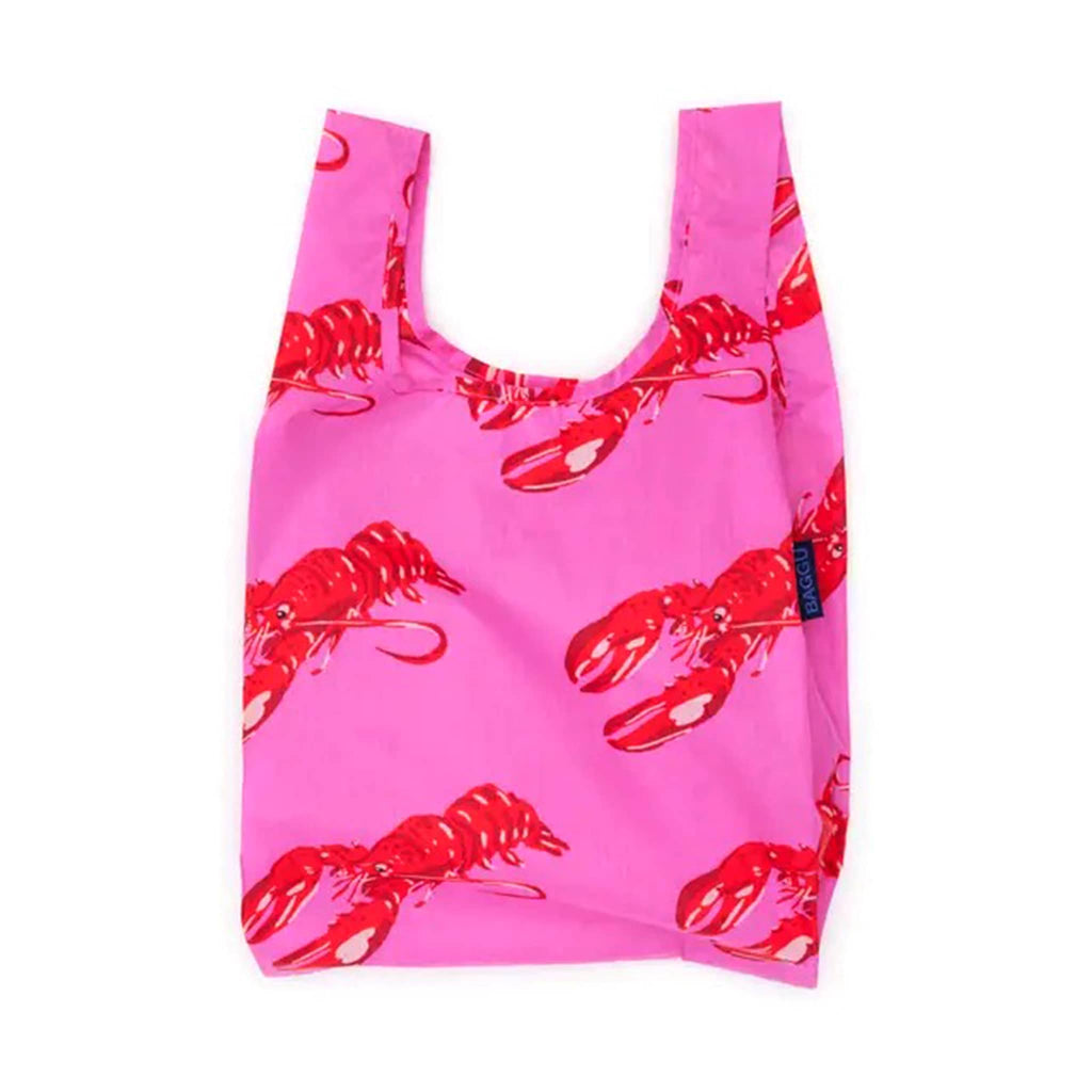 Baby Baggu Pink Lobster ripstop nylon reusable bag, unfolded.