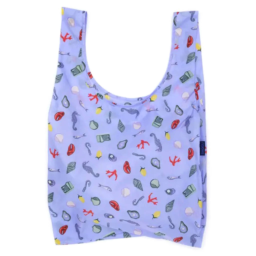 Baggu Sea Charms standard ripstop nylon reusable bag, unfolded.