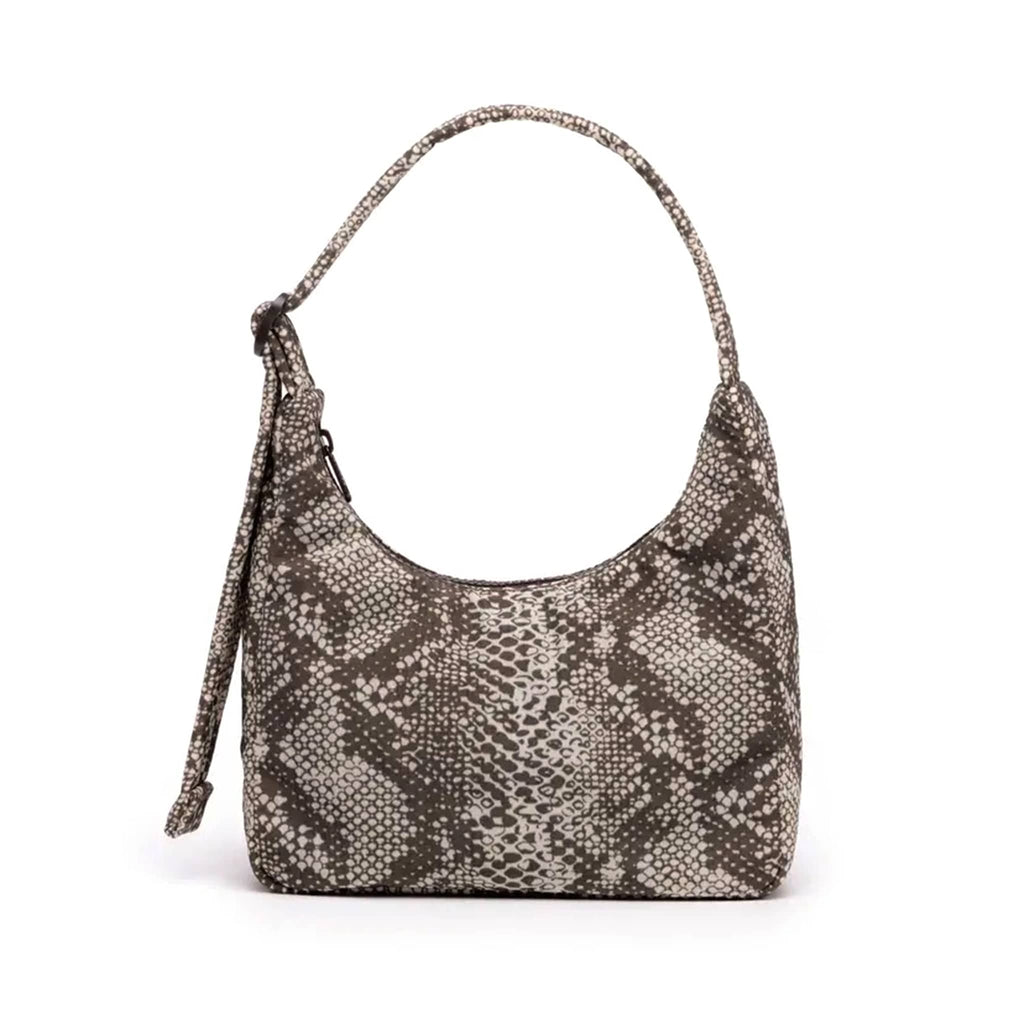 Baggu Mini Nylon Shoulder Bag in Snakeskin print, front view.