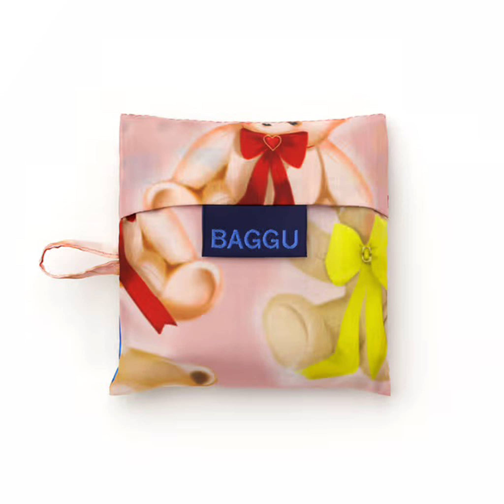 Baby Baggu reusable bag in Teddy Bears, in matching pouch, on a white background.