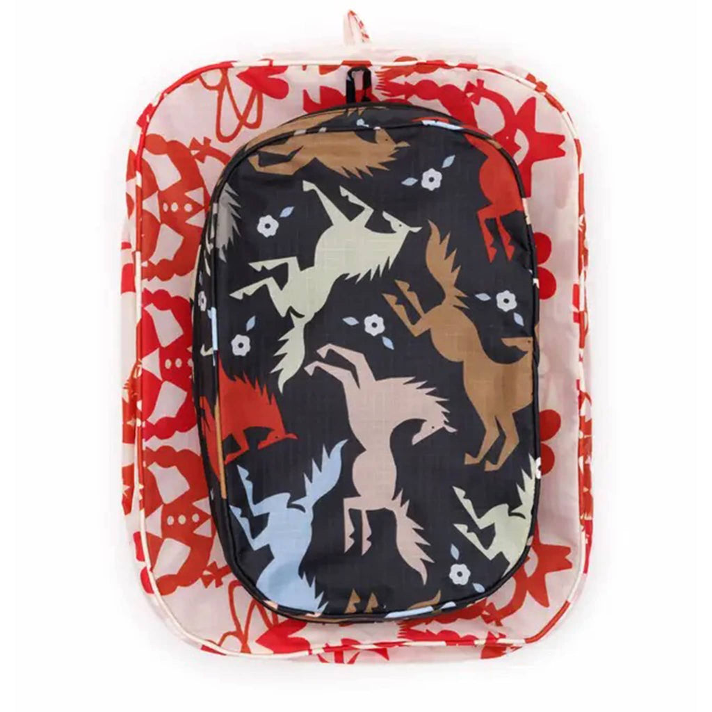 Baggu Western Cut Outs reusable recycled nylon packing cubes, set of two flat and stacked.