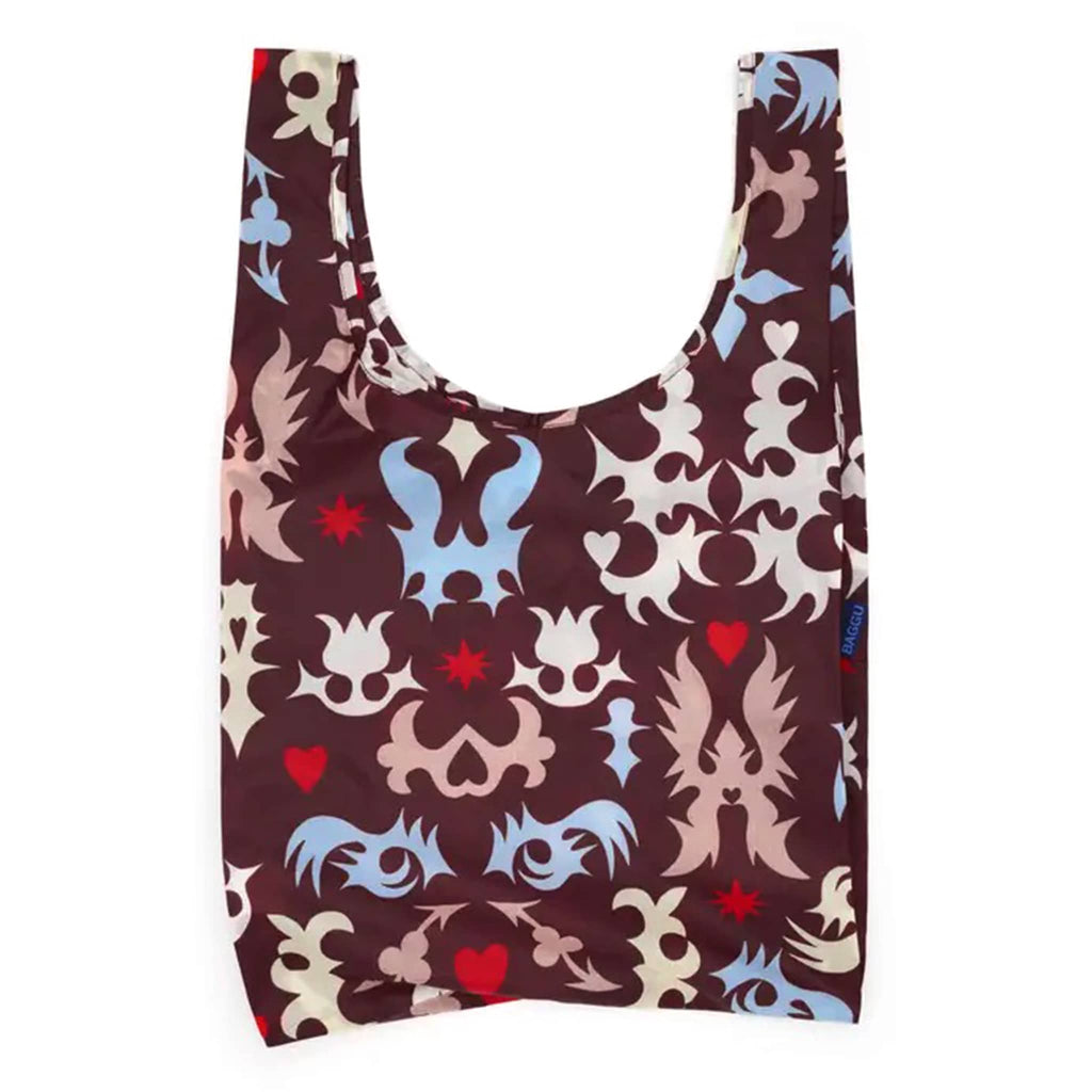 Reusable bag with colorful abstract pattern on a white background