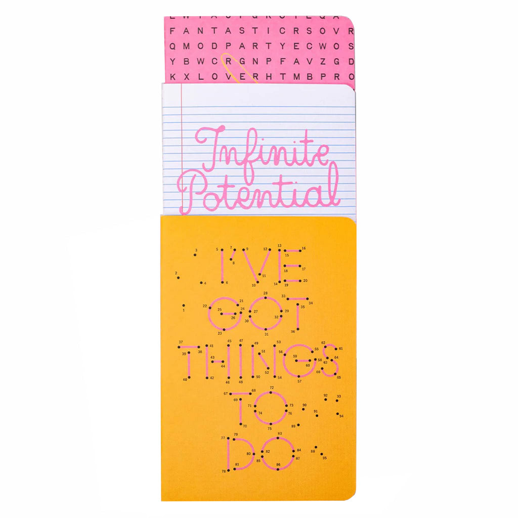 Set of 3 notebooks with motivational text on a white background.