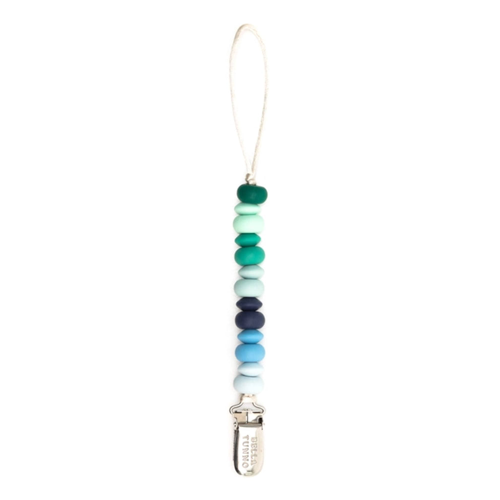 Bella Tunno Multicolor Baby Pacifier Clip with silicone beads in shades of green and blue.