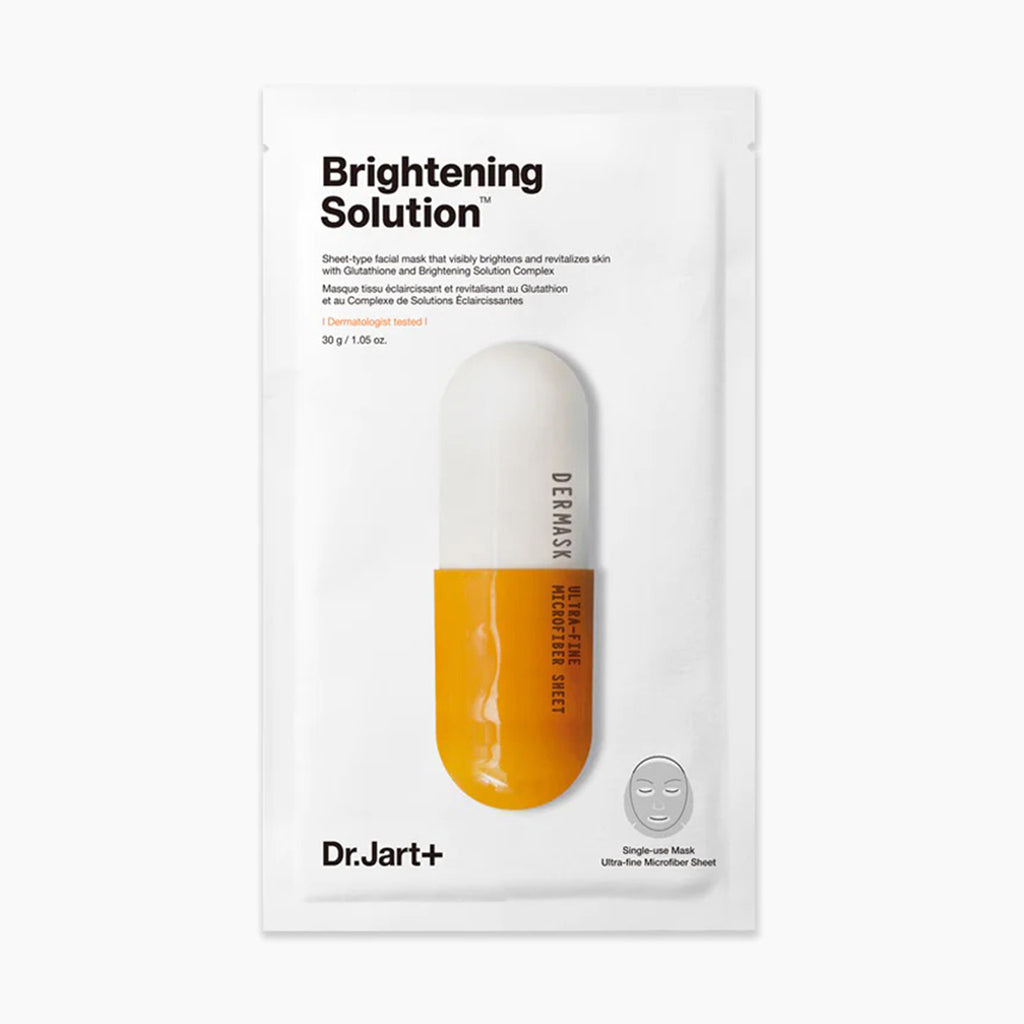 Dr. Jart+ Brightening Solution Single Use Sheet Mask in packaging, front view.
