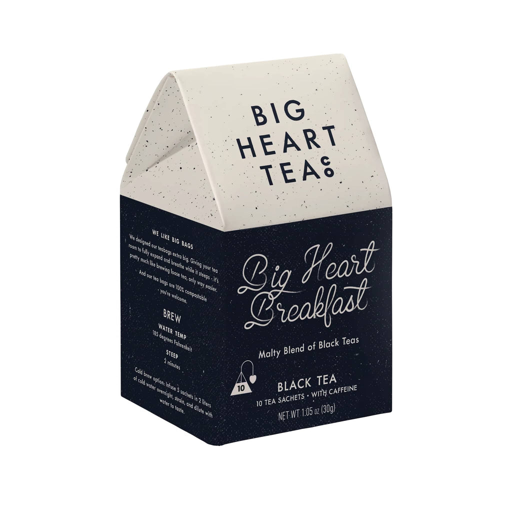 Big Heart Tea Co. Big Heart Breakfast malty blend black tea in packaging on a white background.