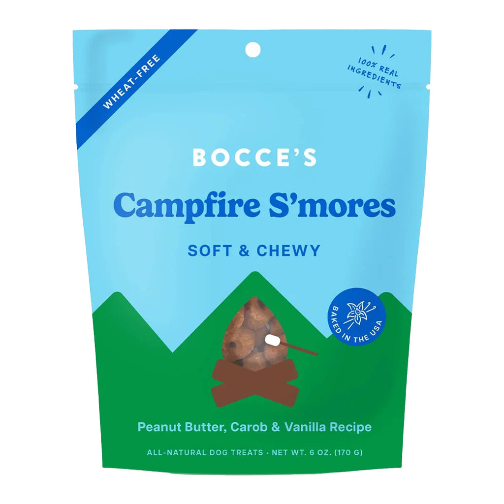 bocces bakery by the fire campfire s'mores soft & chewy all natural dog treats packaging front