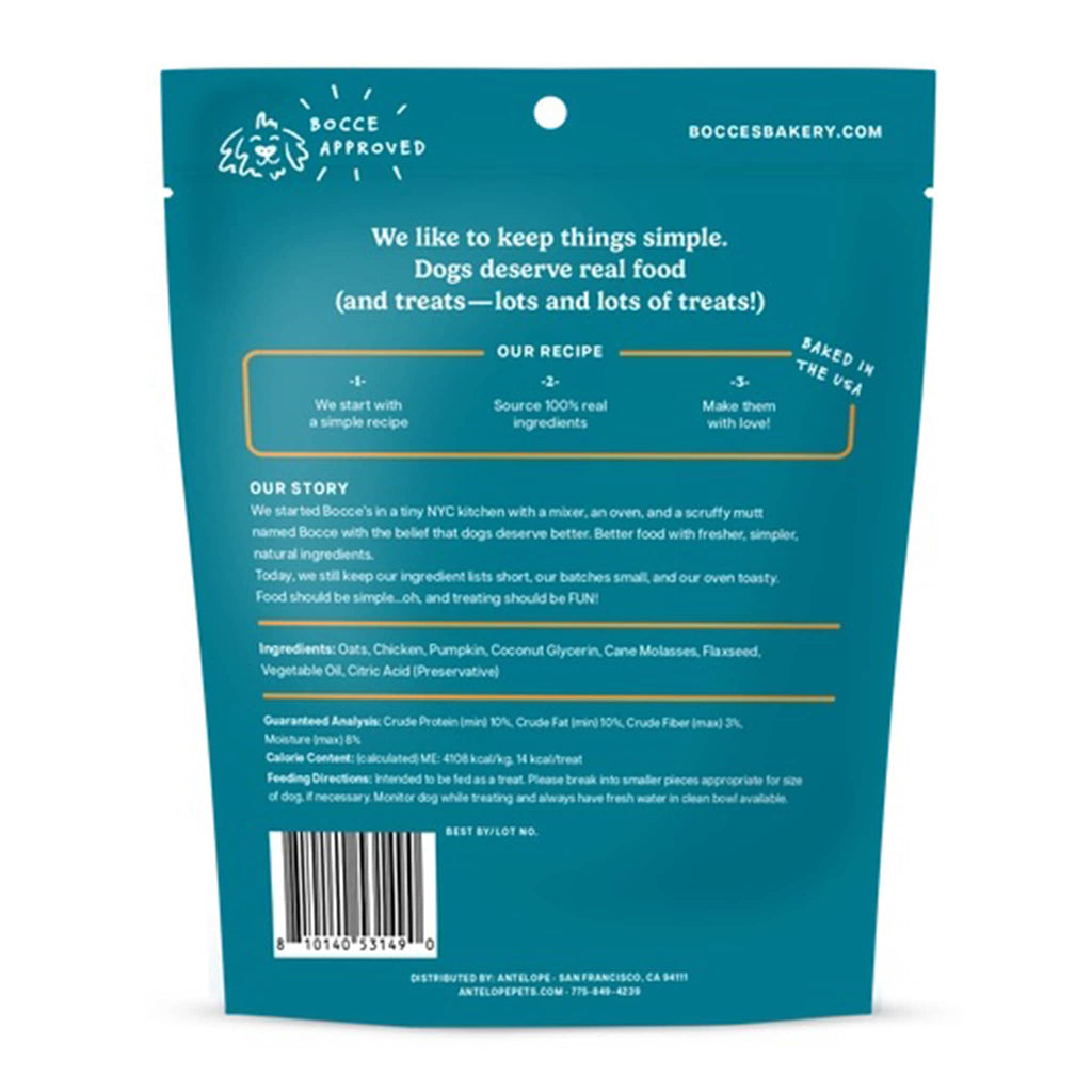 Back of a blue pet food package with text and branding on a white background.