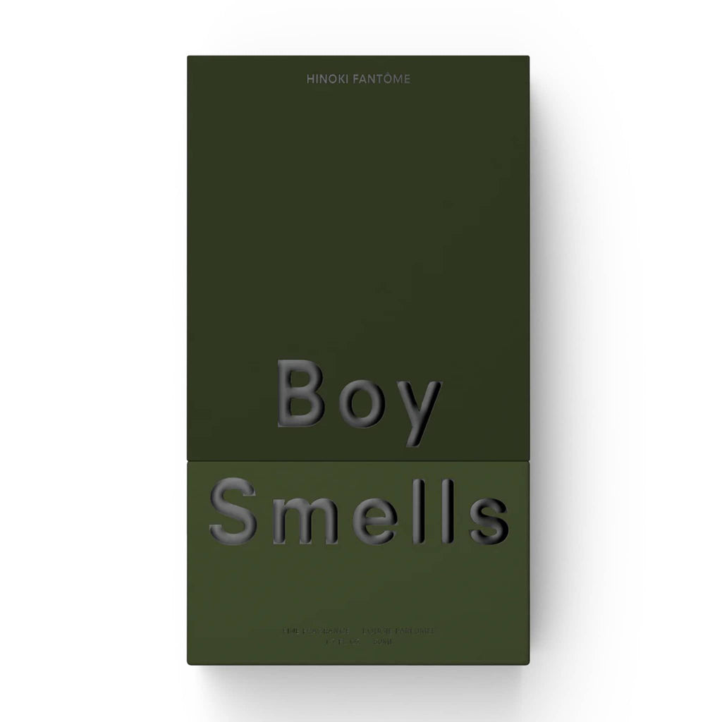 Boy Smells Hinoki Fantome scented eau de parfum 50ml bottle in two-tone dark green box.