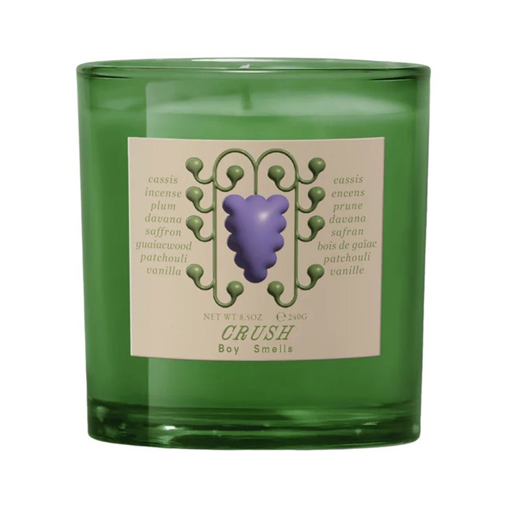 Boy Smells Farm to Candle 2.0 Collection Crush scented coconut and beeswax blend candle in green glass tumbler with sage green illustrated label.