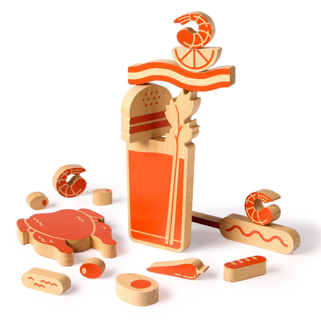 Brass Monkey Goods The (Over) Loaded Bloody Mary wooden balance stacking game in play.