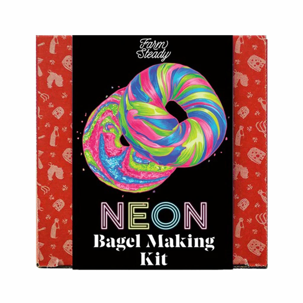 Brooklyn Brew Shop Farm Steady Neon Bagel Making Kit in box packaging, front view.