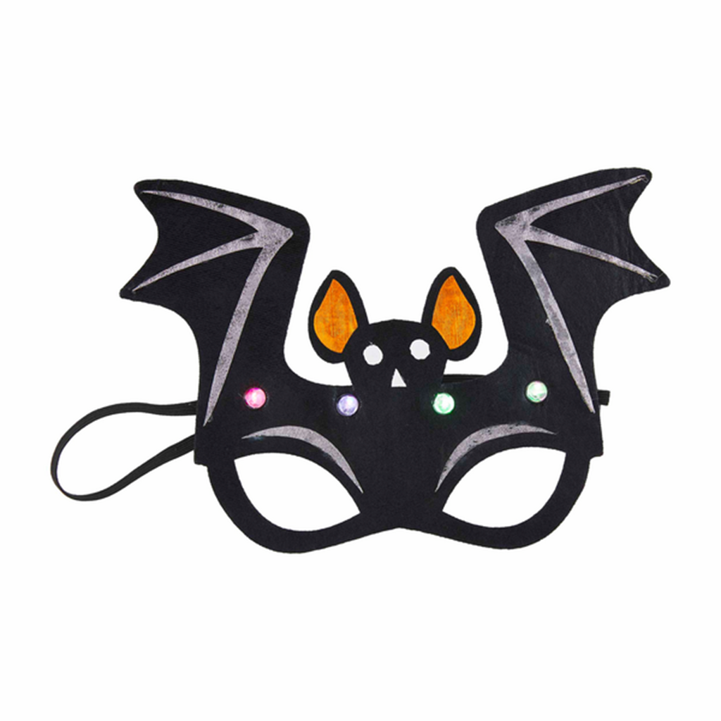 Mud Pie Kids black felt bat light up mask, front view.