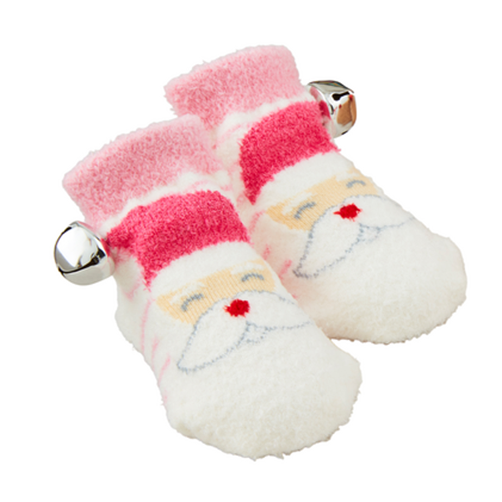 mudpie pink santa jingle bell chenille socks