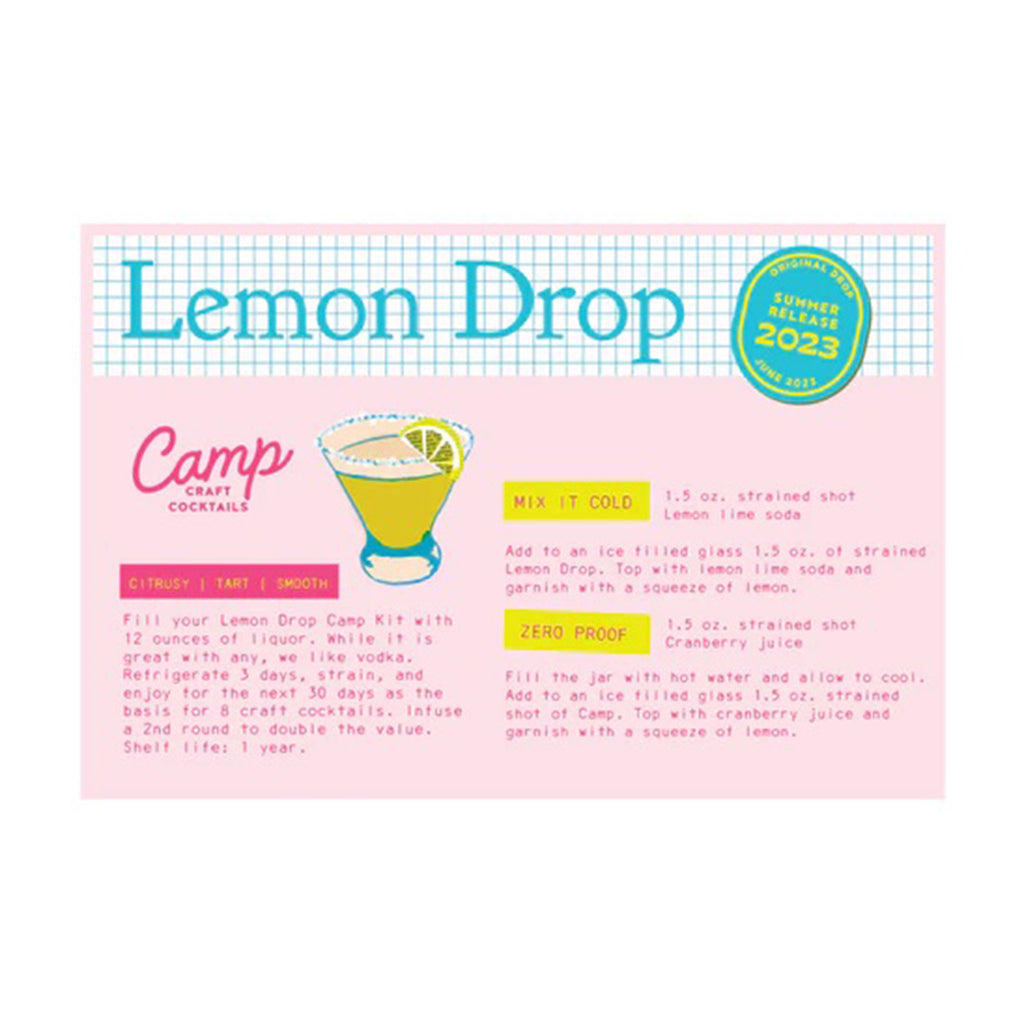 Camp Craft Cocktails Lemon Drop Summer 2023 Cocktail Infusion Kit, included recipe card.