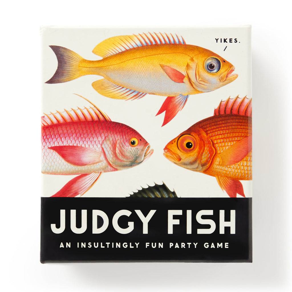 Chronicle Brass Monkey Judgy Fish: an insultingly fun party game, in box packaging, front view.