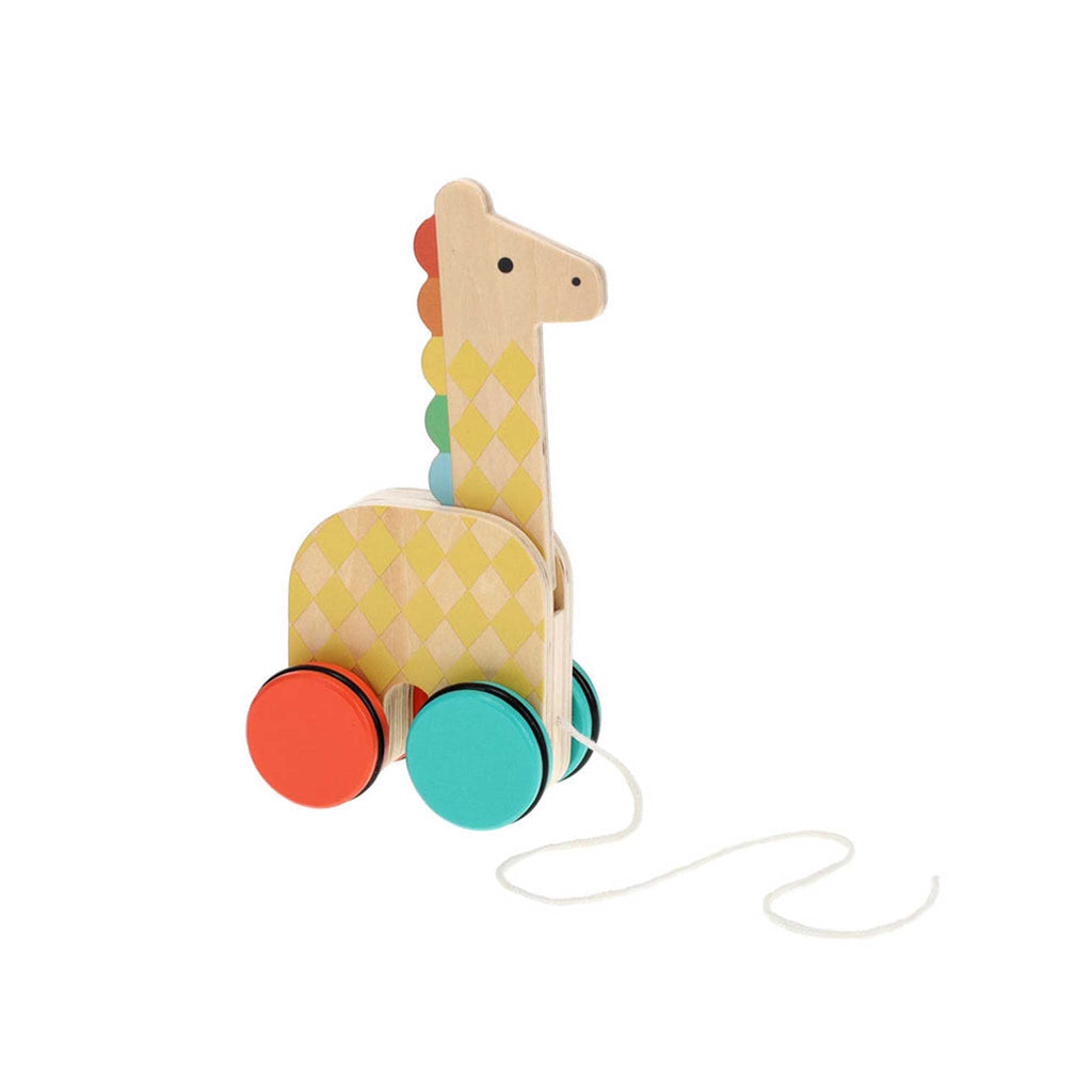 Chronicle Petit Collage Giraffe On-the-Go Wooden Pull Toy, front angle view.