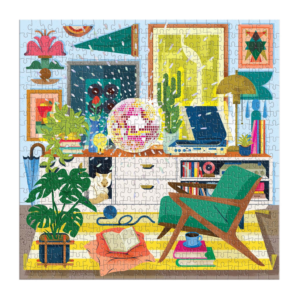 Chronicle Galison 500 piece Disco Life foil jigsaw puzzle, completed.