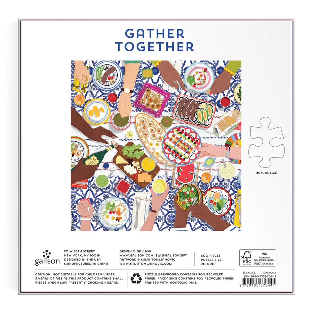 chronicle galison gather together 500 piece jigsaw puzzle box back.