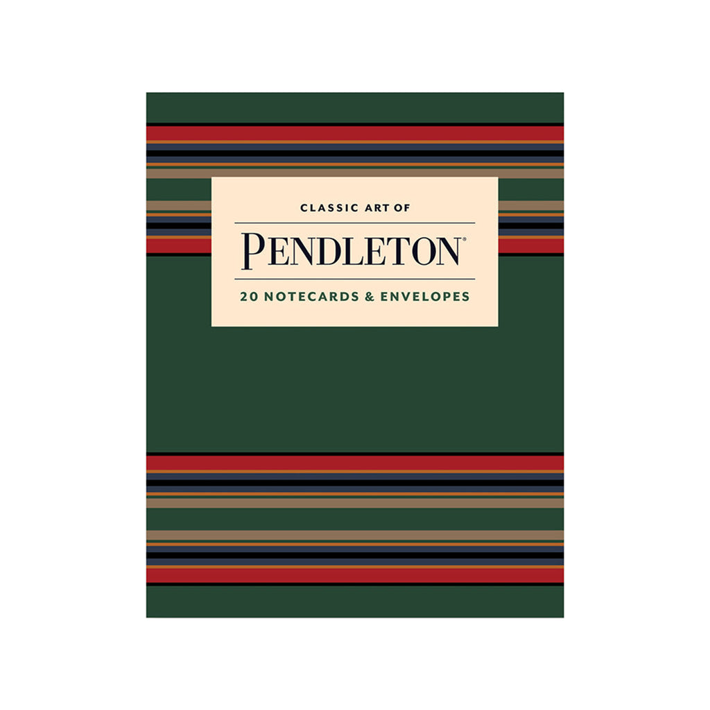 Chronicle Classic Art of Pendleton, set of 20 notecards and envelopes, in box packaging, front view.