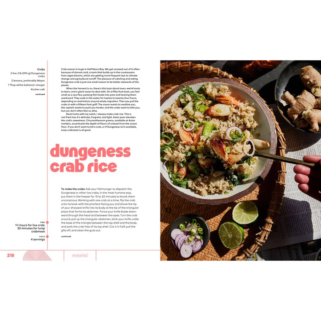 Chronicle Coastal: 130 Recipes from a California road trip hardcover book, sample recipe for Dungeness Crab Rice.