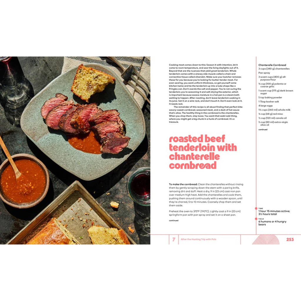 Chronicle Coastal: 130 Recipes from a California road trip hardcover book, sample recipe for Roasted Beef Tenderloin with Chanterelle Cornbread.