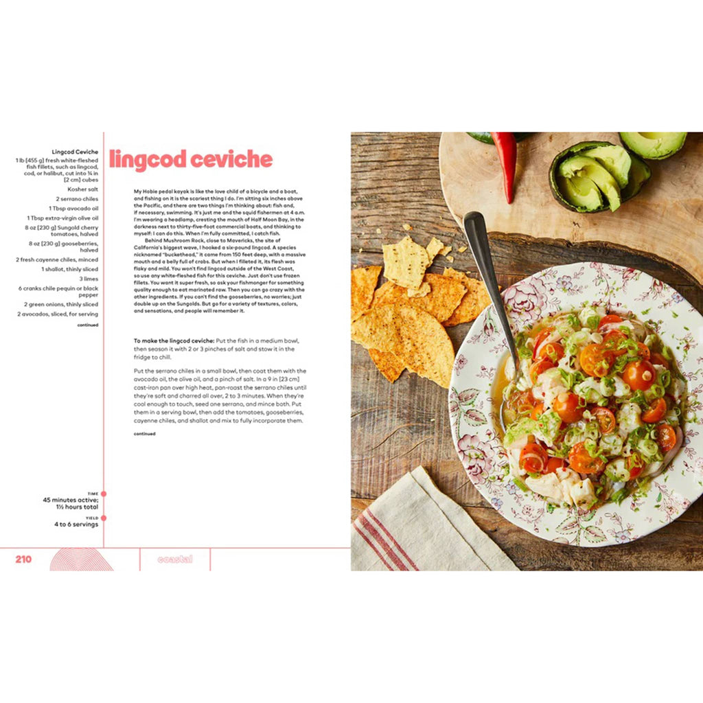 Chronicle Coastal: 130 Recipes from a California road trip hardcover book, sample recipe for Lingcod Ceviche.