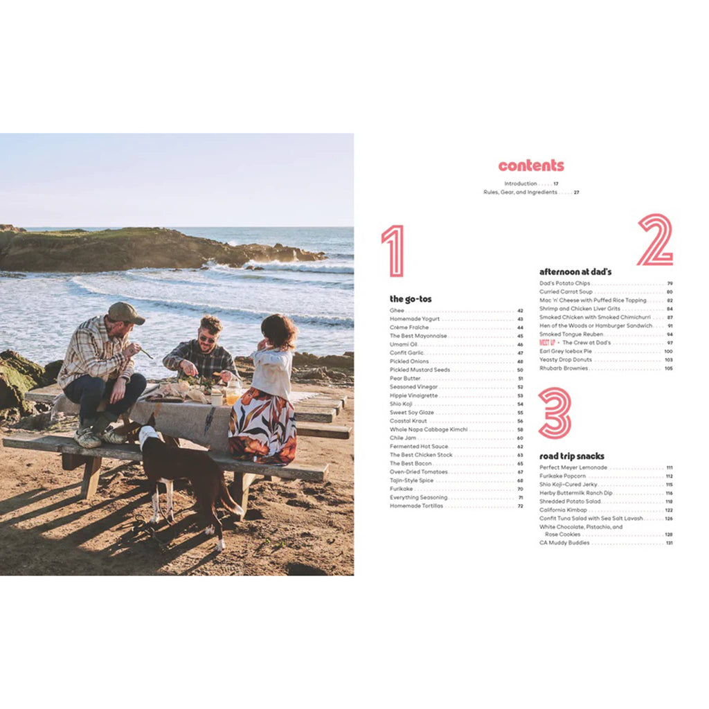 Chronicle Coastal: 130 Recipes from a California road trip hardcover book, table of contents page 1.
