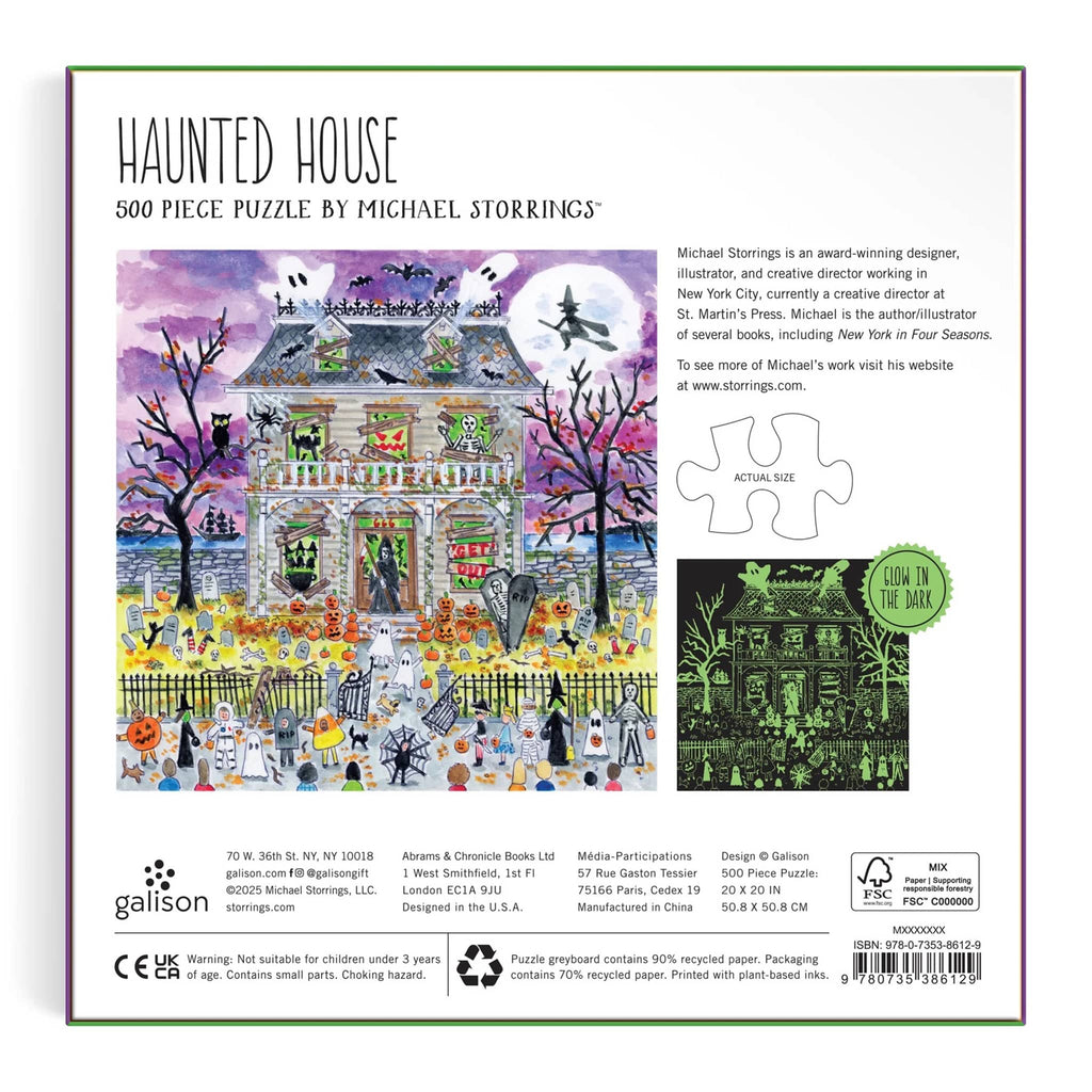 Back of a Haunted House puzzle packaging with artwork and branding details.