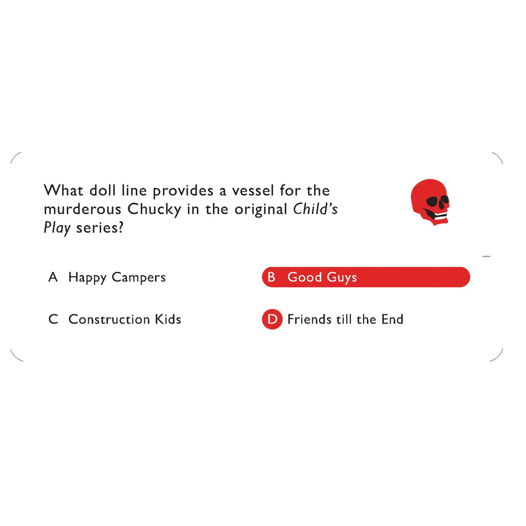 Quiz question about Chucky from Child's Play with a red skull icon.