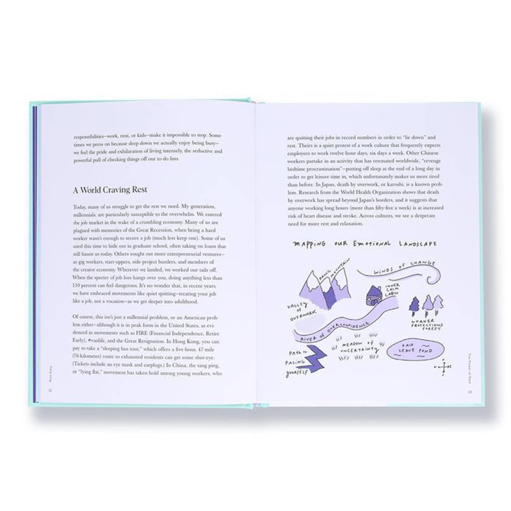 Chronicle Rest Easy: Discover calm and abundance through the radical power of rest by Ximena Vengoechea, hardcover book, sample page 1.