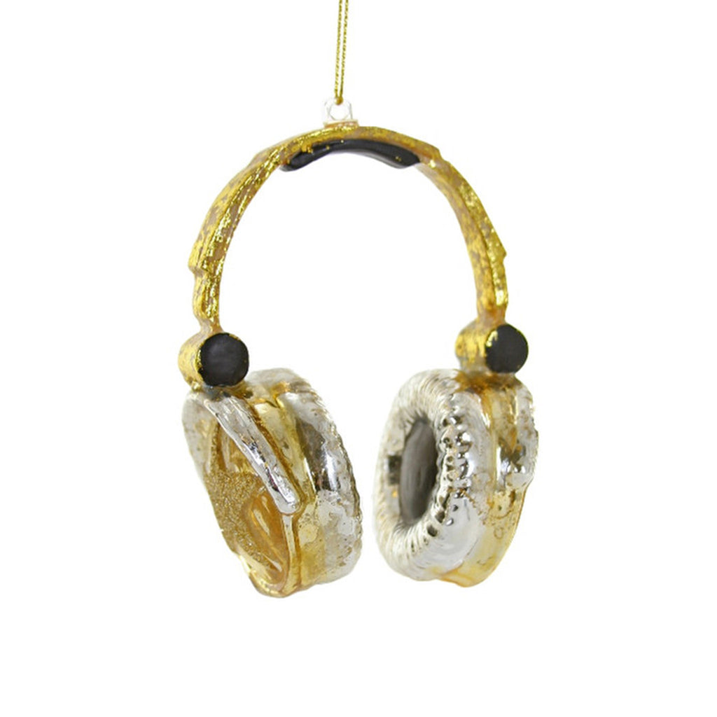 Cody Foster Gold and Silver glass over-the-ear headphones ornament.