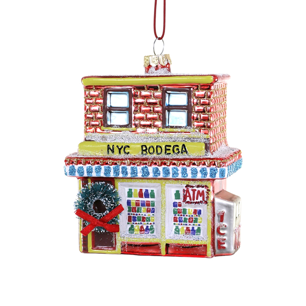 Cody Foster NYC Bodega glass holiday tree ornament, front view.