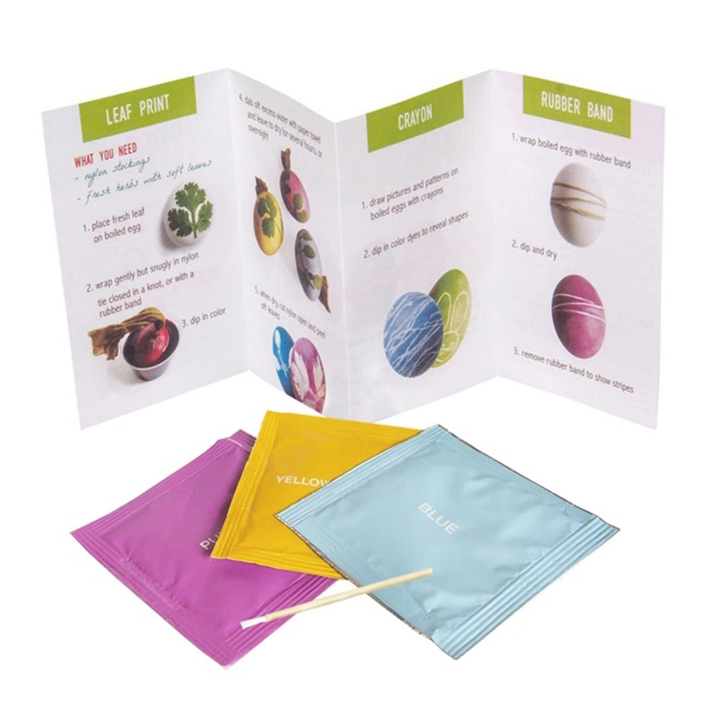 ColorKitchen vibrant plant-based easter egg coloring kit, pouches of color with brush and decorating instructions.