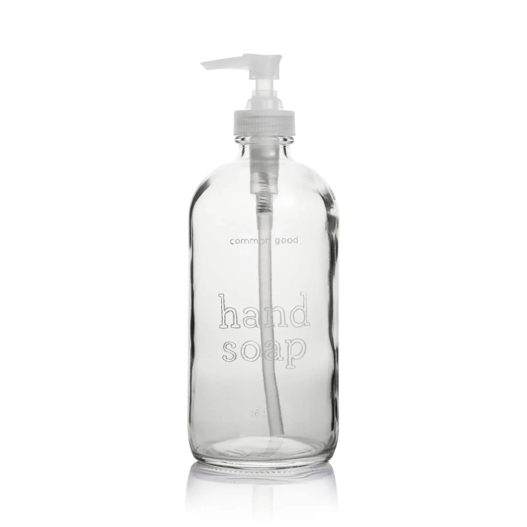 Common Good 16 ounce glass refillable hand soap bottle with pump.