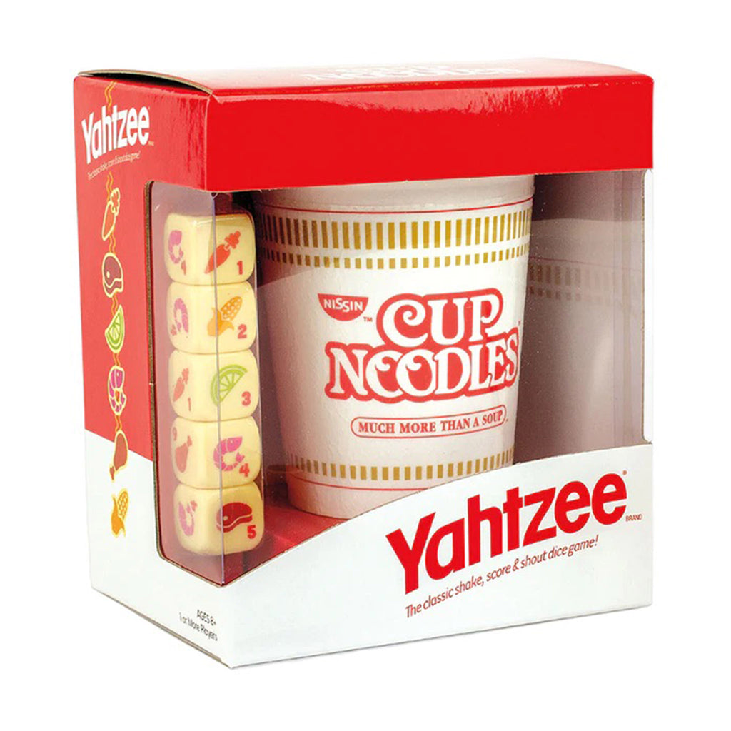 Continuum USAopoly Yahtzee Cup Noodles game in packaging, front view.