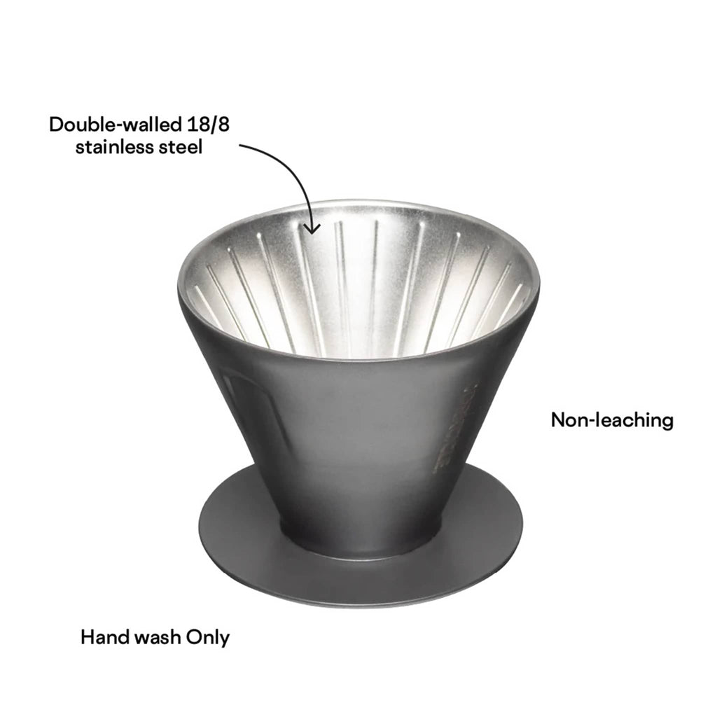 Corkcicle Coffee Pour Over Set with stainless steel insulated pour over funnel with ceramic slate finish.