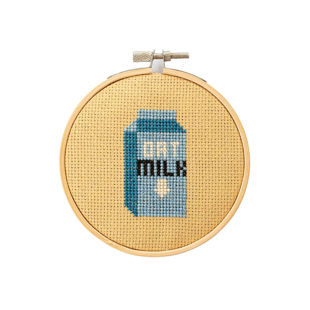 Cotton Clara "Oat Milk" "mini counted cross stitch kit, finished project.