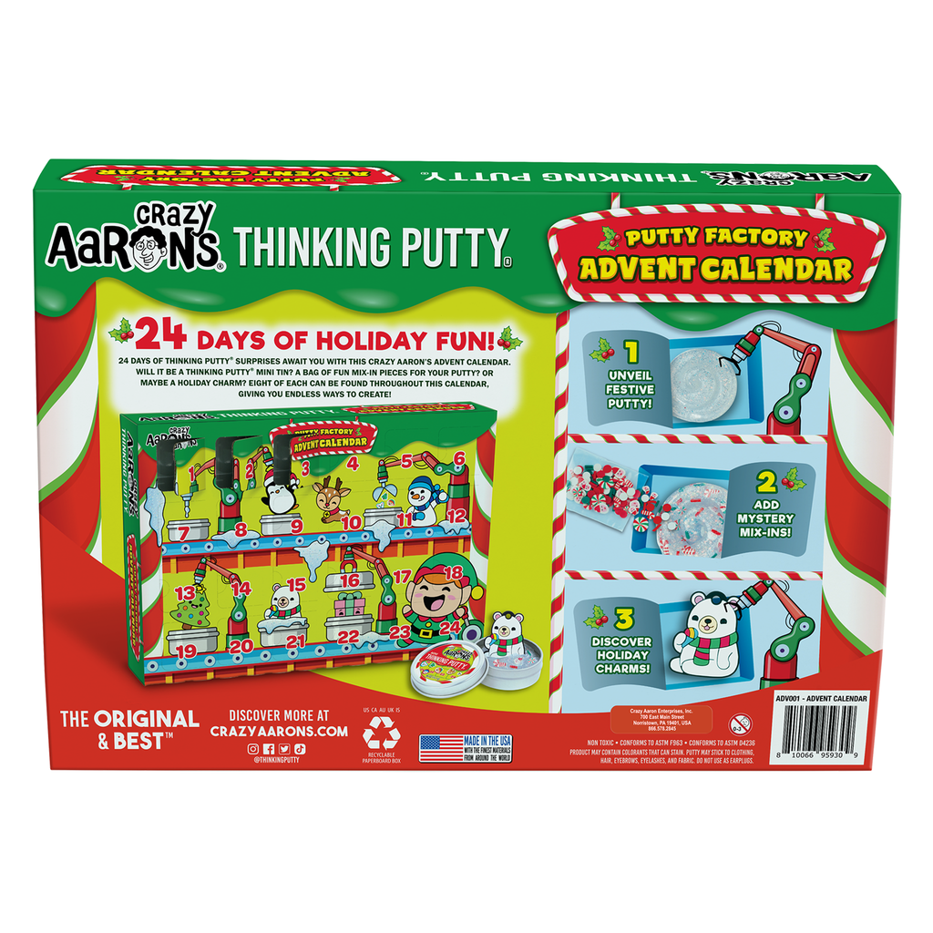 Crazy Aaron's Putty Factory Advent Calendar in box packaging, back view.