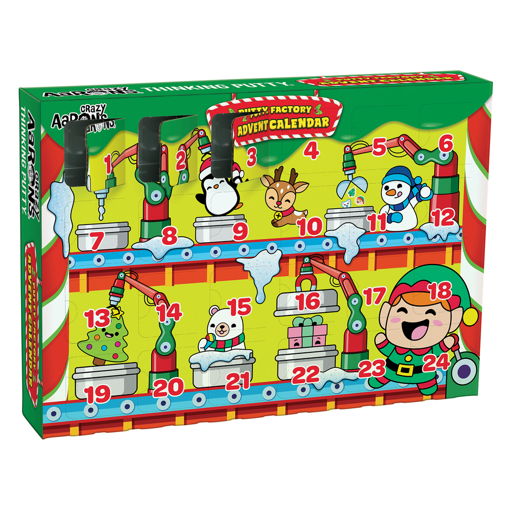 Crazy Aaron's Putty Factory Advent Calendar in box packaging, front view.