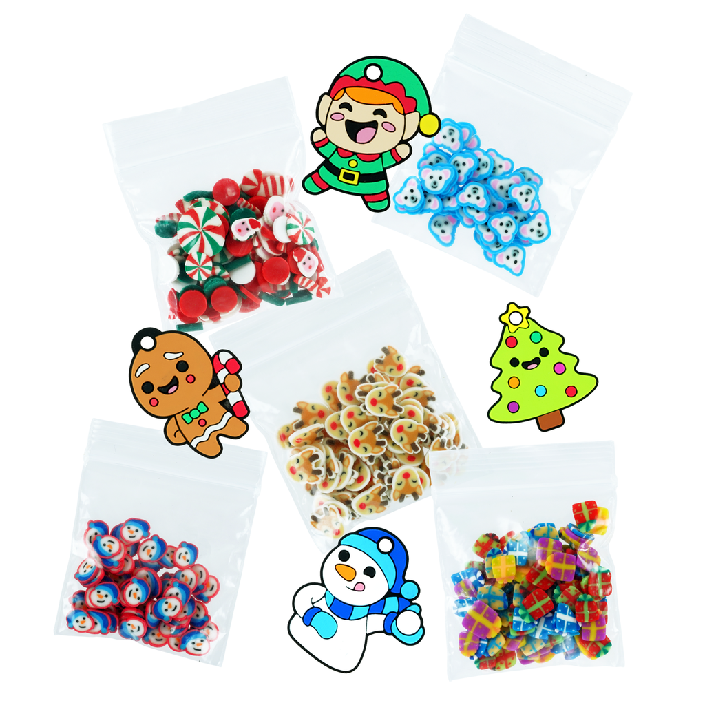 Crazy Aaron's Putty Factory Advent Calendar, some of the included charms with holiday theme.