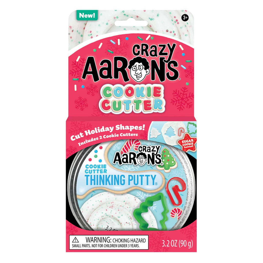 Crazy Aaron's Cookie Cutter holiday thinking putty in box packaging, front view.