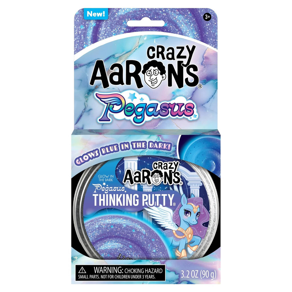 Crazy Aaron's Pegasus glow in the dark thinking putty in box packaging, front view.