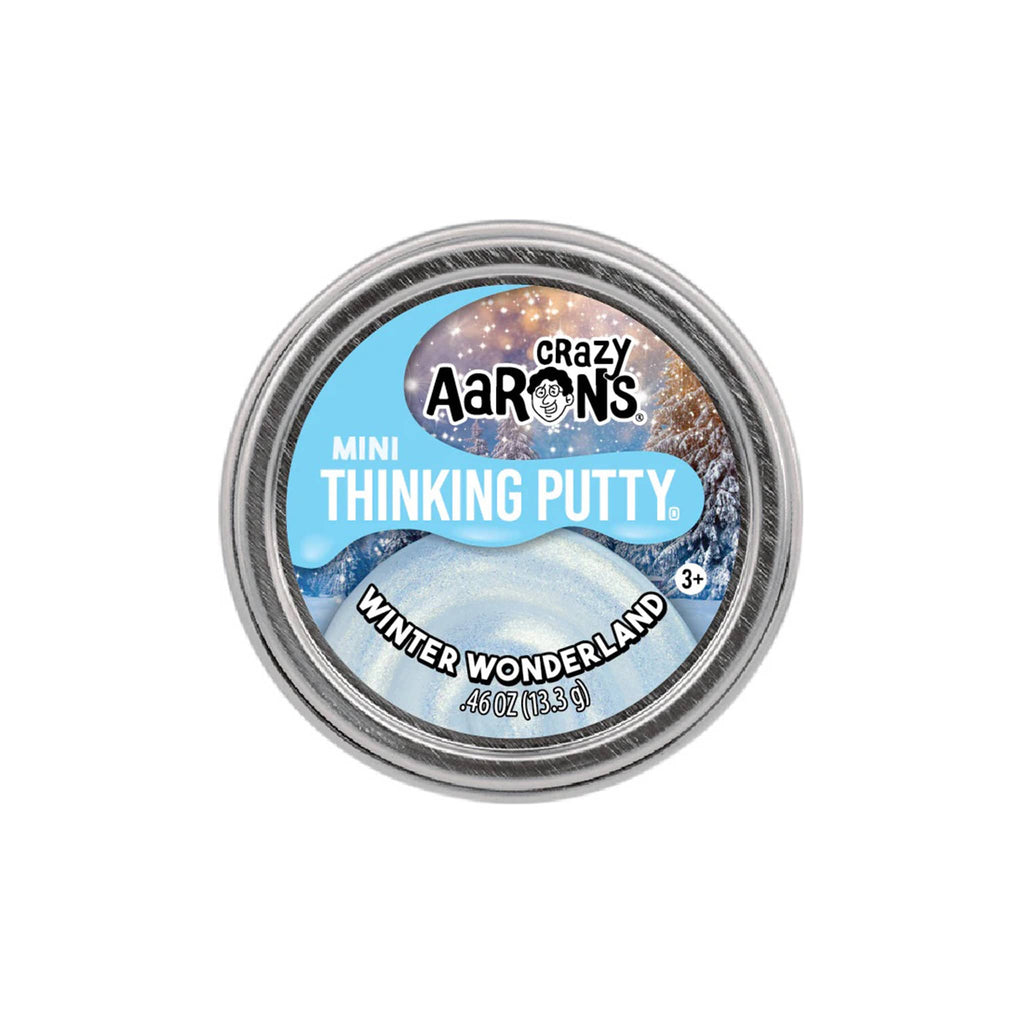 Crazy Aaron's Thinking Putty in Winter Wonderland, mini tin on a white background.