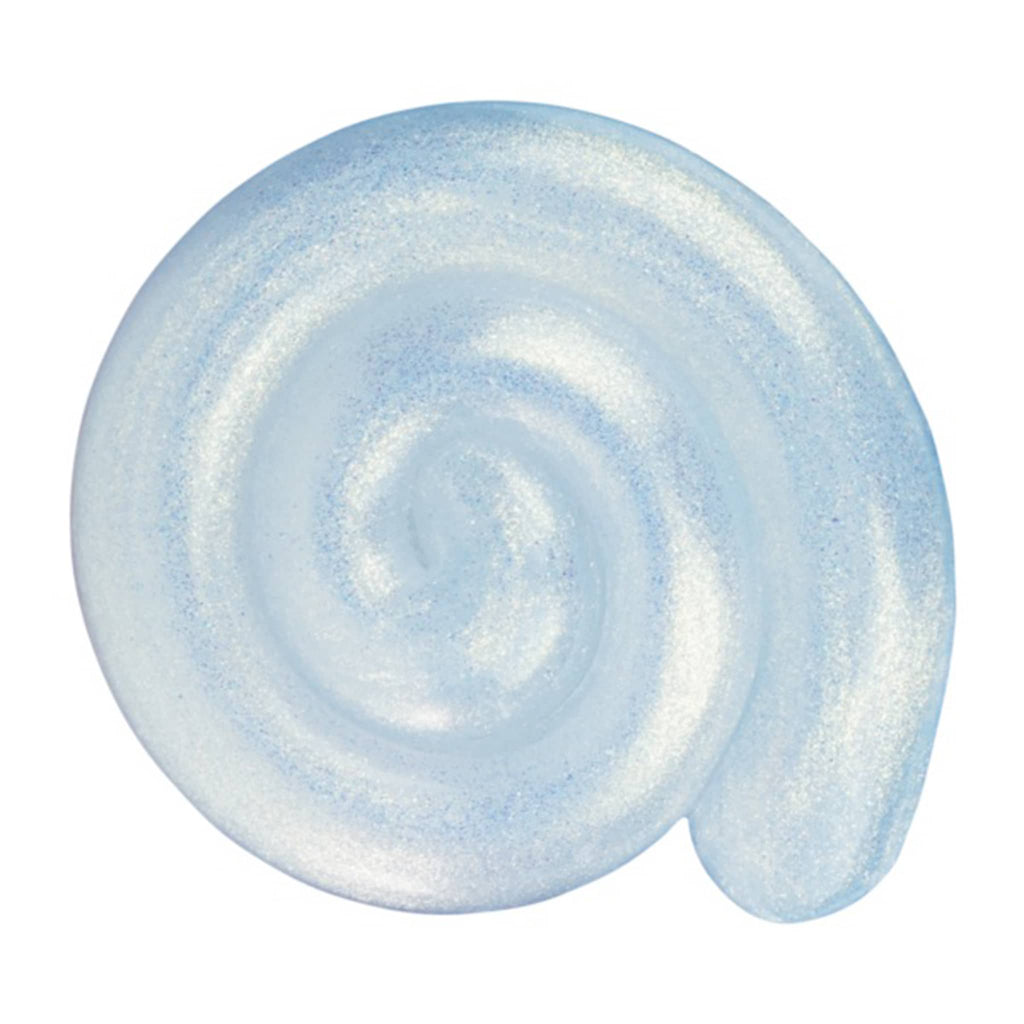 Swirl of white glittery thinking putty, on a white background.