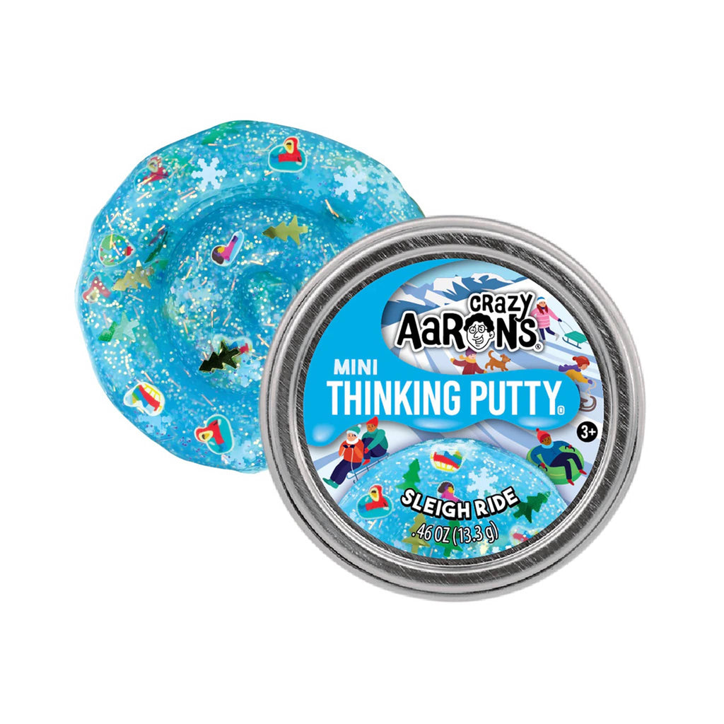 Crazy Aaron's Sleigh Ride mini holiday thinking putty in tin with swirl.