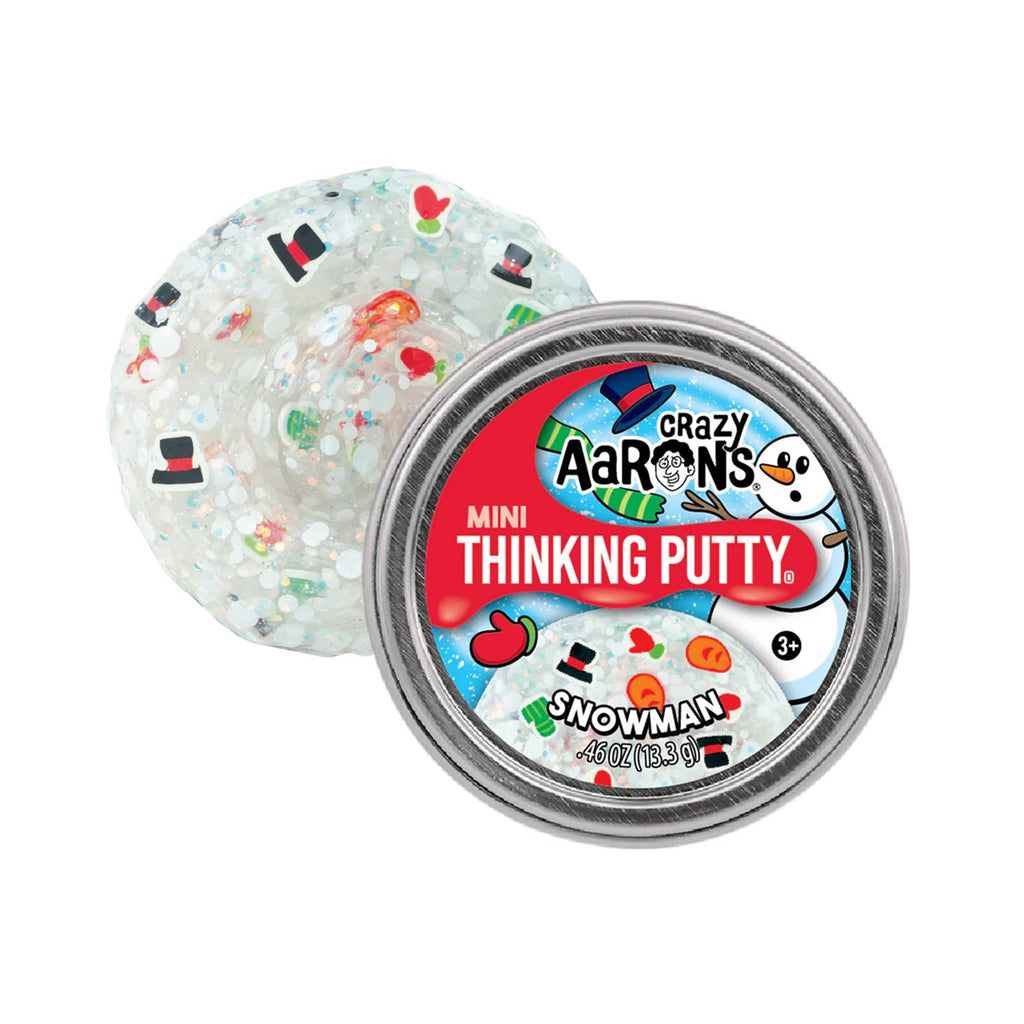 Crazy Aaron's Snowman mini holiday thinking putty in tin with swirl.