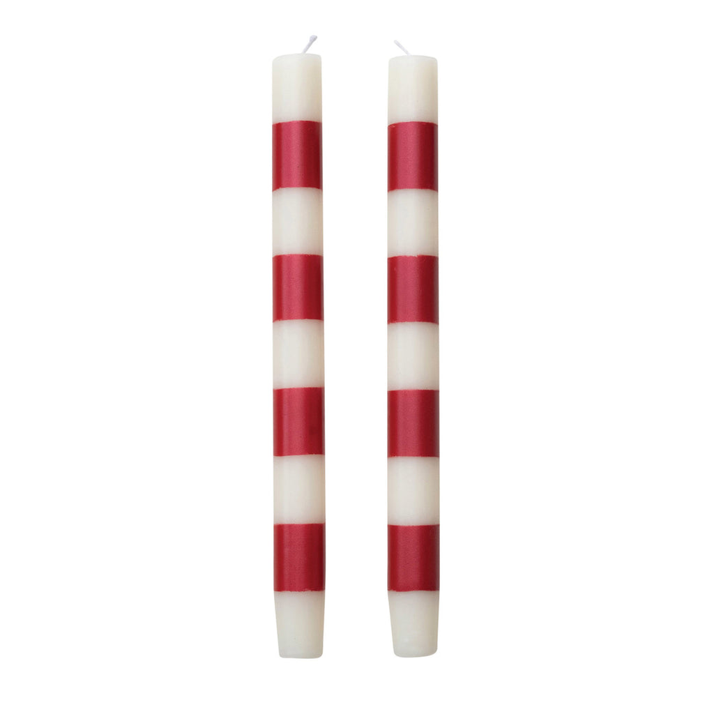 Creative Co-op Red and White Striped Unscented Taper Candles, set of 2.