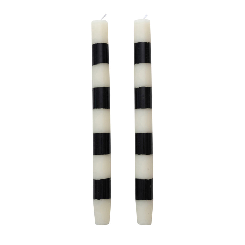 Creative Co-op Black and White Striped Unscented Taper Candles, set of 2.